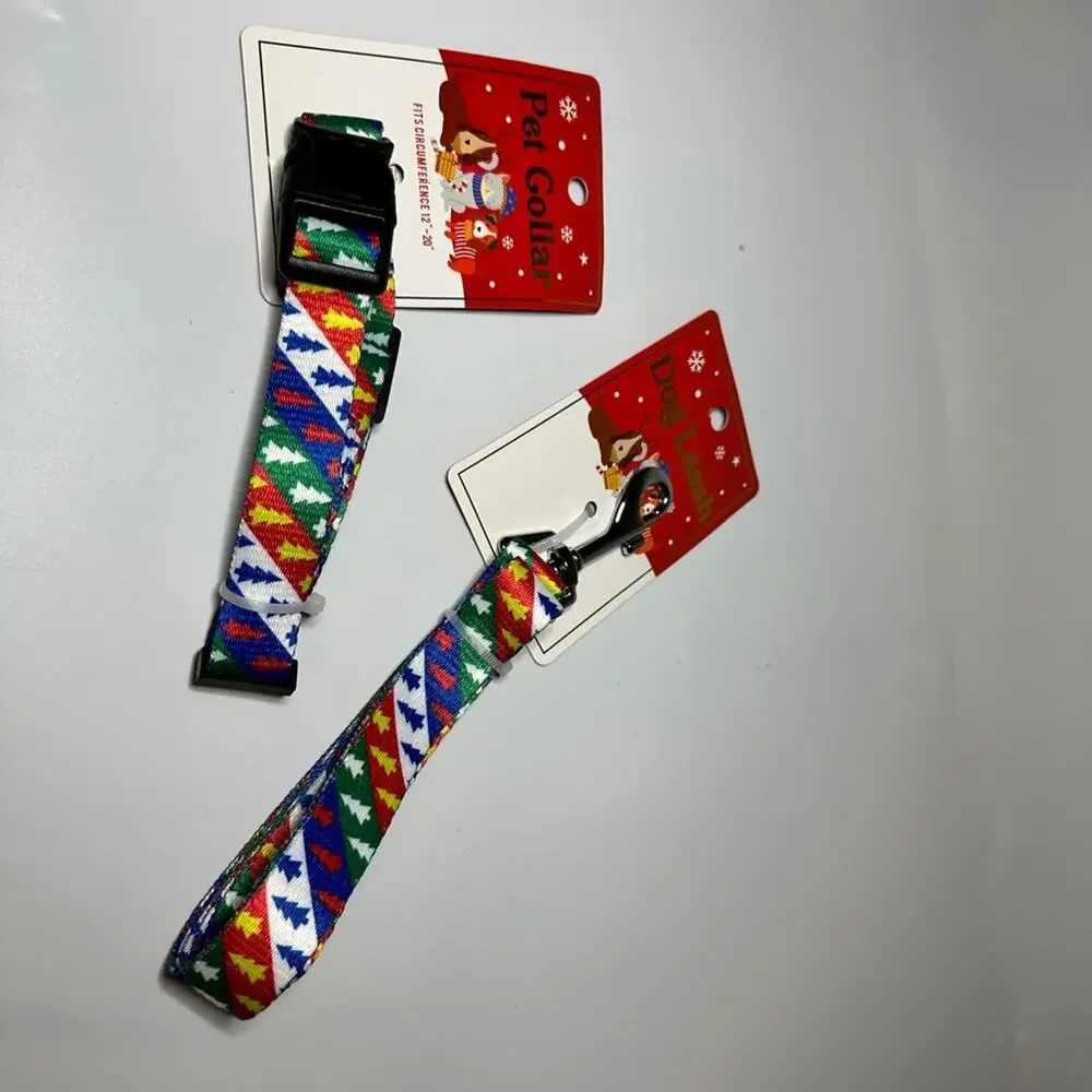 Christmas Dog Collar & Leash Christmas Tree Collar Size Small 12-20 inches NWT